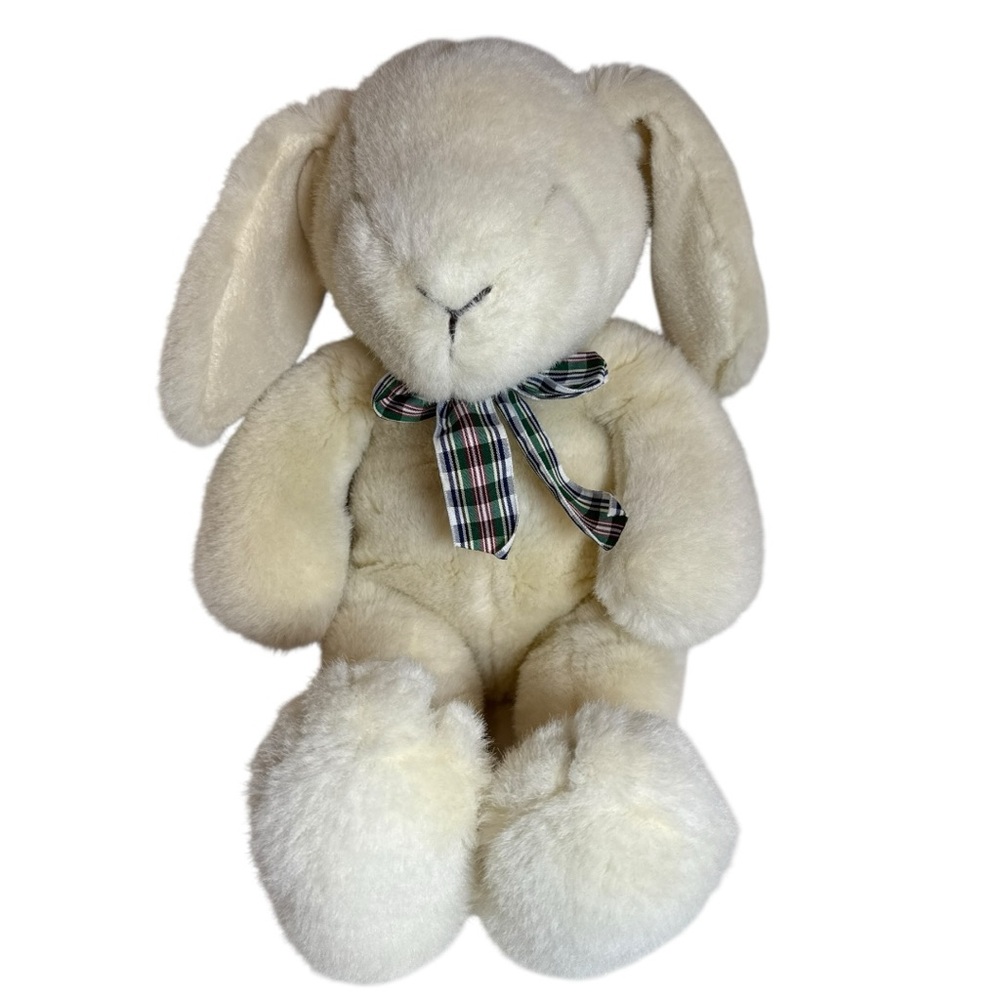 Manhattan Toy Plush White Bunny Rabbit with Plaid Bow